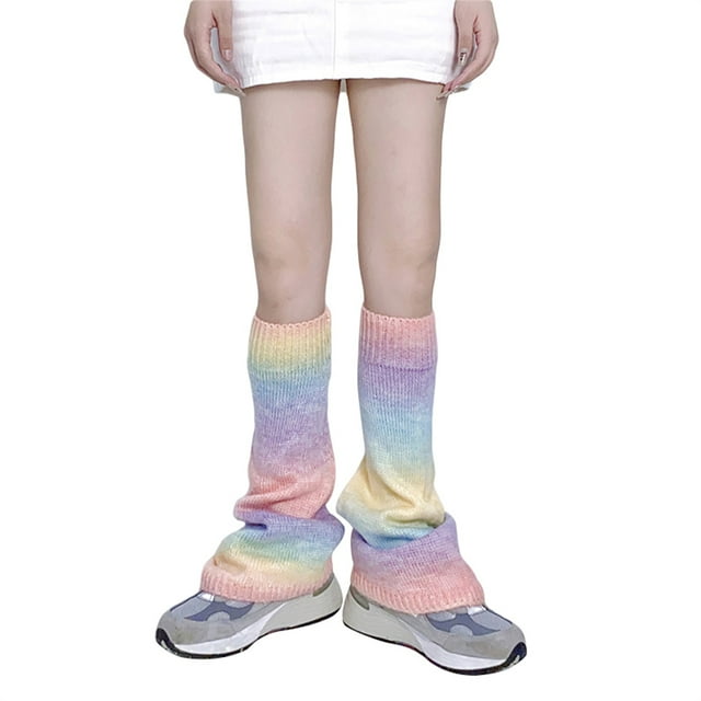 Wangsaura Women's Knit Slouch Socks, Gradient Rainbow Color Footless Boot Cuff