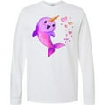 thumbnail image 3 of Inktastic Valentine's Day Cute Pink Narwhal with Hearts Long Sleeve T-Shirt, 3 of 5
