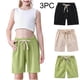thumbnail image 1 of Odeerbi 2-10 Años Niños Niñas 3 Pcs Verano Algodón Lino Pantalones Cortos Entrenamiento Deportivos Cortos Lindo Color Sólido Pantalones Cortos Suaves Respirables, 1 of 9