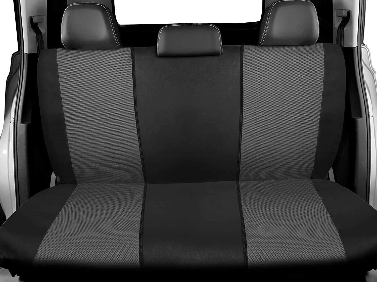 PIC AUTO Mesh and Leather Car Seat Covers Full Set Universal Fit 9 Pieces (Gray)