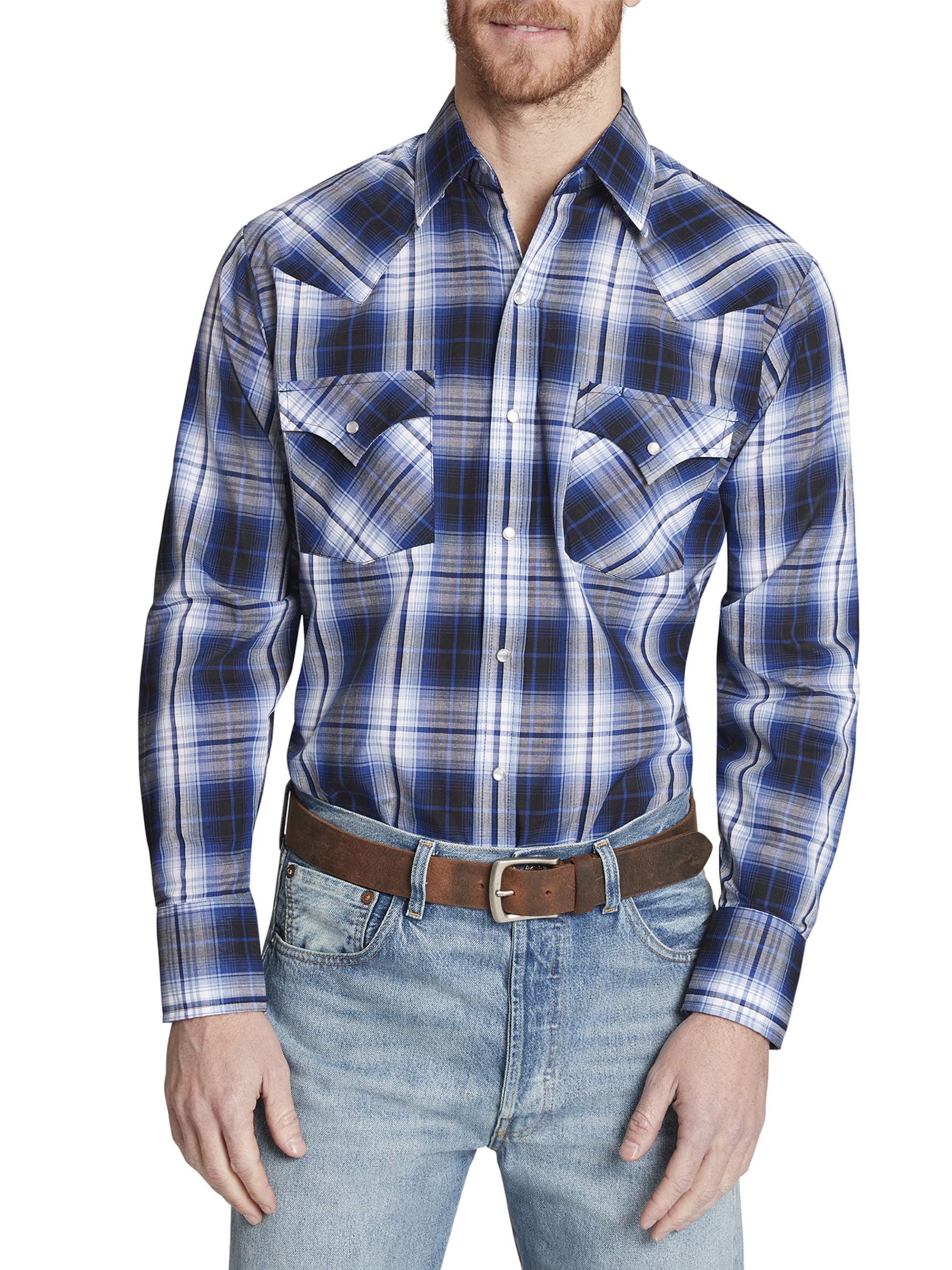 Ely Cattleman Men's Big and Tall Long Sleeve Western Plaid Shirt ...
