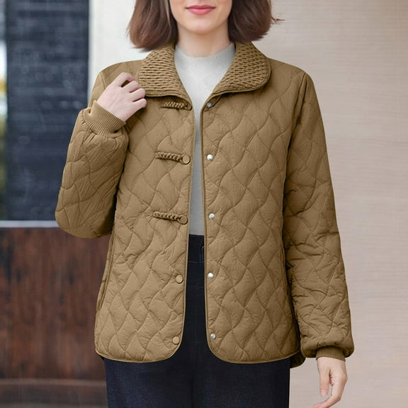 Pounoo Gift Quilted Lightweight Jackets for Women Button Down Puffer Long Sleeve Jacket Oversized Casual Winter Coats with Pocket