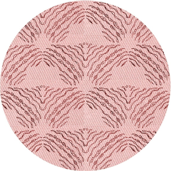 Ahgly Company Indoor Round Patterned Light Red Pink Area Rugs, 5' Round
