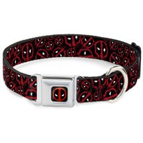 Marvel Comics Pet Collar, Dog Collar Metal Seatbelt Buckle, Deadpool Splatter Logo Scattered Black Red White, 16 to 23 Inches 1.5 Inch Wide
