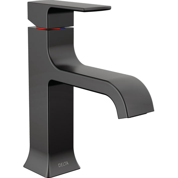 Delta Faucet Velum Curved Spout Single Hole Bathroom Faucet Black Bathroom Sink Faucet Single Handle Bathroom Faucet Bath Faucet Pop-Up Drain Assembly Matte Black 539-BLMPU-DST