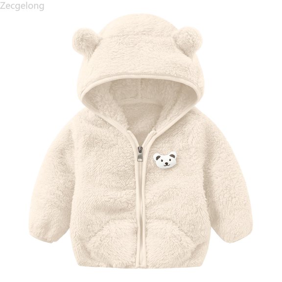 Zecgelong Fleece Hooded Jacket For Boys And Girls With Front Zipper Pockets Soft Warm Outerwear Coats For Kids Toddler