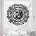 thumbnail image 1 of Black and White Tapestry, Yin Yang with Flowers Tattoo Style Mandala Illustration, Fabric Wall Hanging Decor for Bedroom Living Room Dorm, 5 Sizes, Black and White, by Ambesonne, 1 of 1