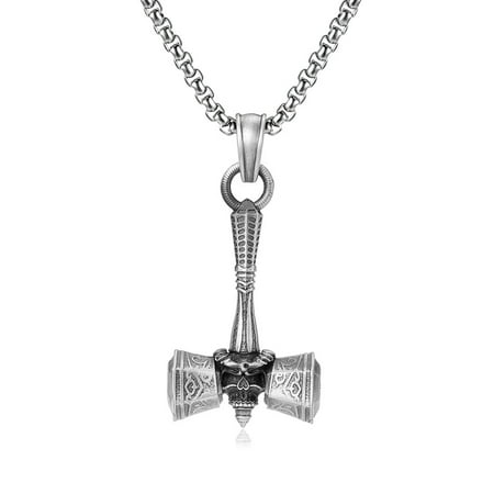 Miren Silver-Plated Vintage Viking War Hammer Pendant Necklace - Punk & Hip-Hop Inspired, Pure Tin with Silver Plating, Unisex, Hypoallergenic, Perfect for Everyday Wear, Comes with Gift Box