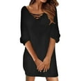 thumbnail image 2 of YMNXA Womens Dress Long Sleeve V Neck Solid Color Comfortable Fashion Dresses For Daily Wear And Party Black L, 2 of 4