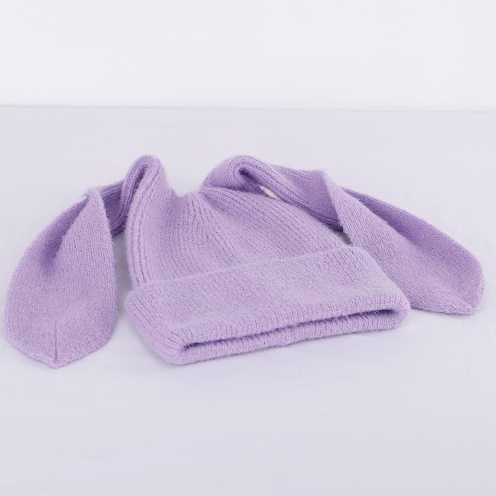 Bunny Beanie Hats for Women Cute Rabbit Beanie Crochet Hats Winter Cap Warm Skull Cap Outdoor Ski Slouchy
