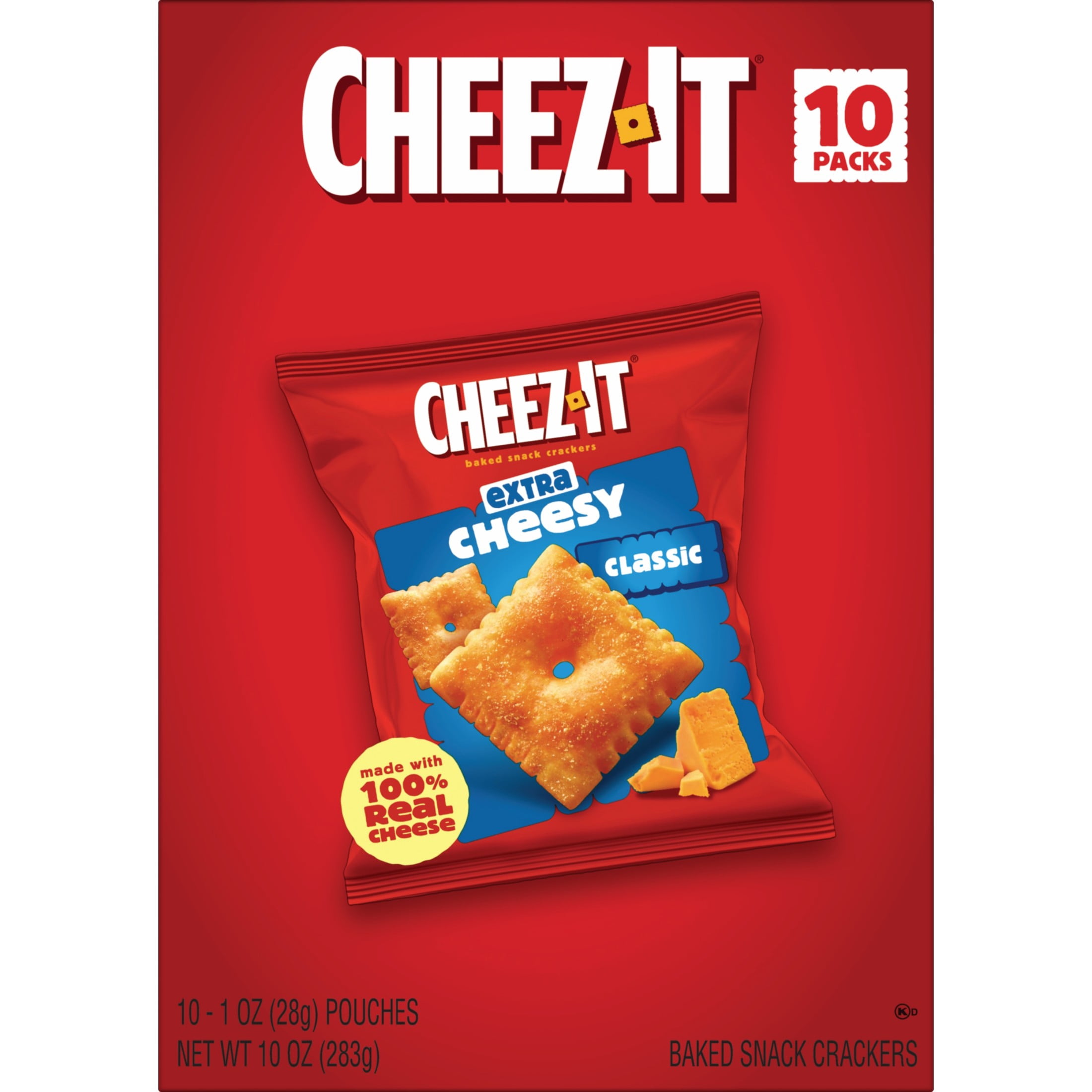 Cheez-It Extra Cheesy Baked Snack Crackers, Lunch Snacks, 10 Count