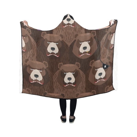 ASHLEIGH Hooded Blanket Brown Angry Bear Pilling Polar Fleece Wearable Blanket Throw Blanket 40x50 Inches