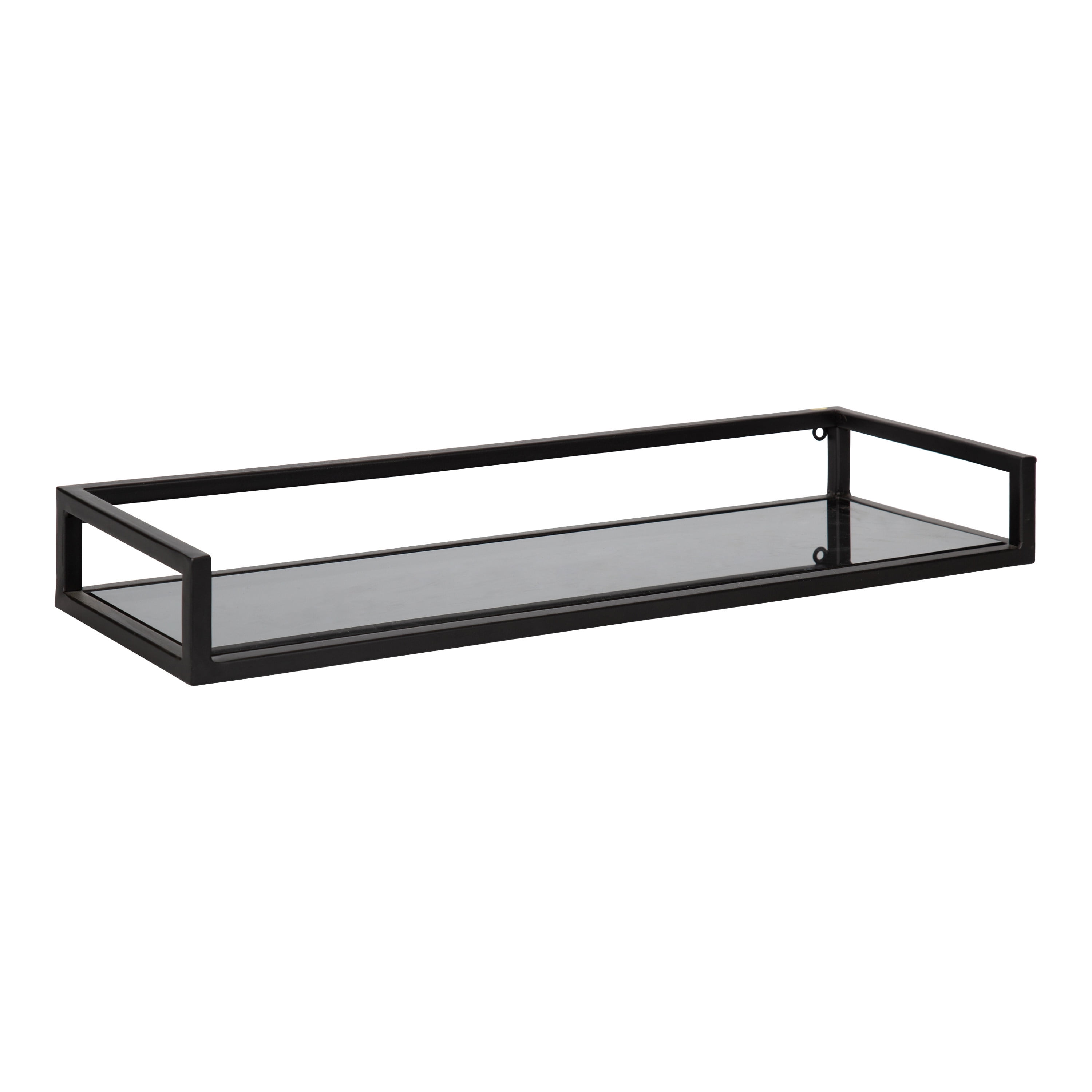 Chainbridge 24'' Black Metal and Glass Floating Wall Shelf