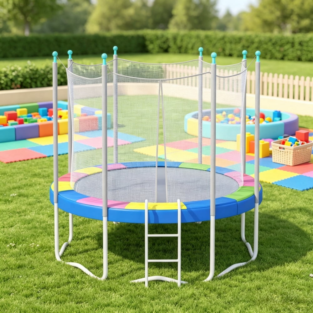 12FT Trampoline Spring Pad, Safety Replacement Cover, Waterproof & Tear Resistant, No Pole Holes, All Weather Trampoline Part, Multi-Color (Only Trampoline Replacement Mat)