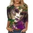 thumbnail image 1 of Penkiiy Blouse Carnaval pour Femmes Mardi Gras Mode Imprimée Décontractée Col Rond Manches 3/4 T-shirt Blouse 2TG Multicolore, 1 of 5