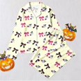 thumbnail image 2 of CONZONE Halloween Toddler Girls Pajamas Graphic Pjs Set Hallowmas Jammies Long Sleeve Button Down Shirts Pants 2 Piece Sleepwear Loungewear for Kids, 2 of 7