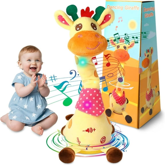 MIAODAM Dancing Giraffe Toy Stuffed Plush, Musical Baby Toys Singing 10 Children's Song Repeats What You Say, Cute Interactive Talking Giraffe Gift for Baby and Kids 1-3 Years Old