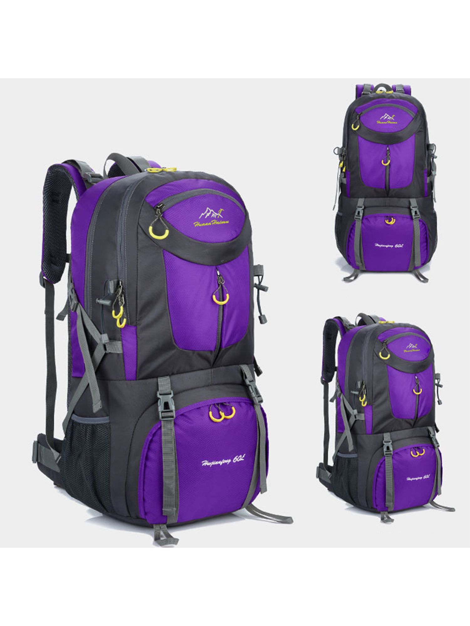 Glonme Men Travel Backpack Large Capacity Hiking Backpacks Multi Pockets Waterproof Rucksack Multipurpose Boys Lightweight Zipper Durable Anti Theft Purple 60L - image 3 of 3