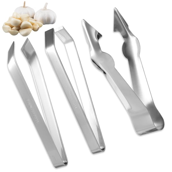 3pcs Stainless Steel Garlic Peeler with Fruit and Vegetable Remover, Garlic Tweezers Garlic Skin Remover Simple Fish Bone Tweezers Portable Garlic Peeling Clips Tool for Cooking Kitchen