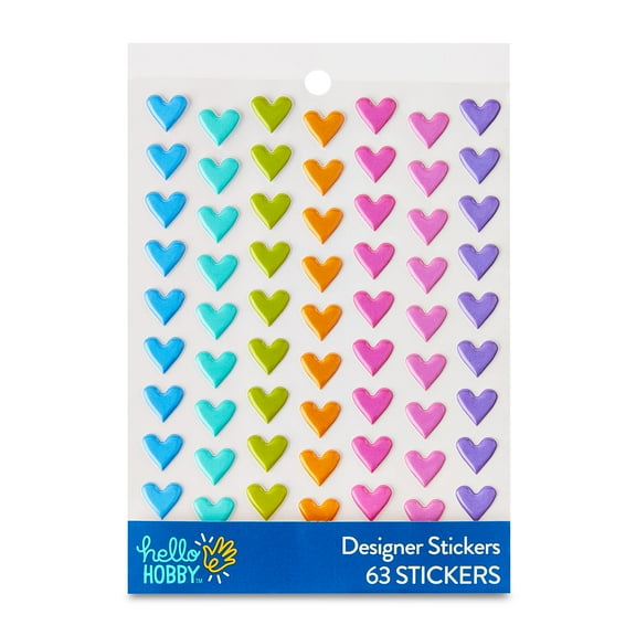 Hello Hobby Multicolor Hearts Designer Stickers, 63 Count
