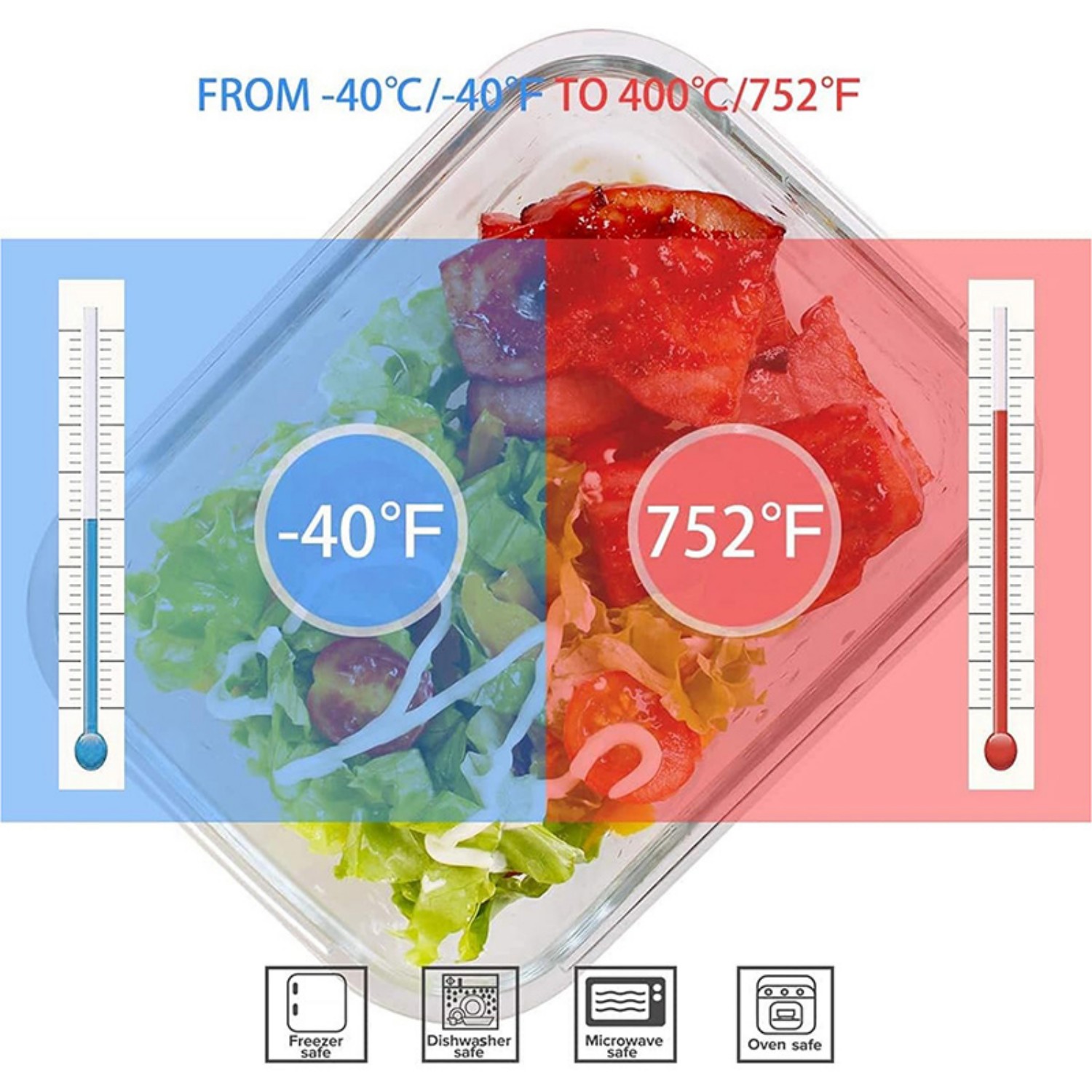 VAETTLO Glass Food Storage Containers 4-Pack with Lids, Airtight Leakproof for Lunch, Meal Prep, Dishwasher Safe, Green (12.5 to 42 oz)