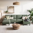 thumbnail image 4 of LINSY HOME Modular Sectional Sofa for Living Room, U-Shaped Sofa Couch with Corduroy Fabric, 4 Seat Sofa Set with Double Chaise for Apartment, Army Green, 4 of 8