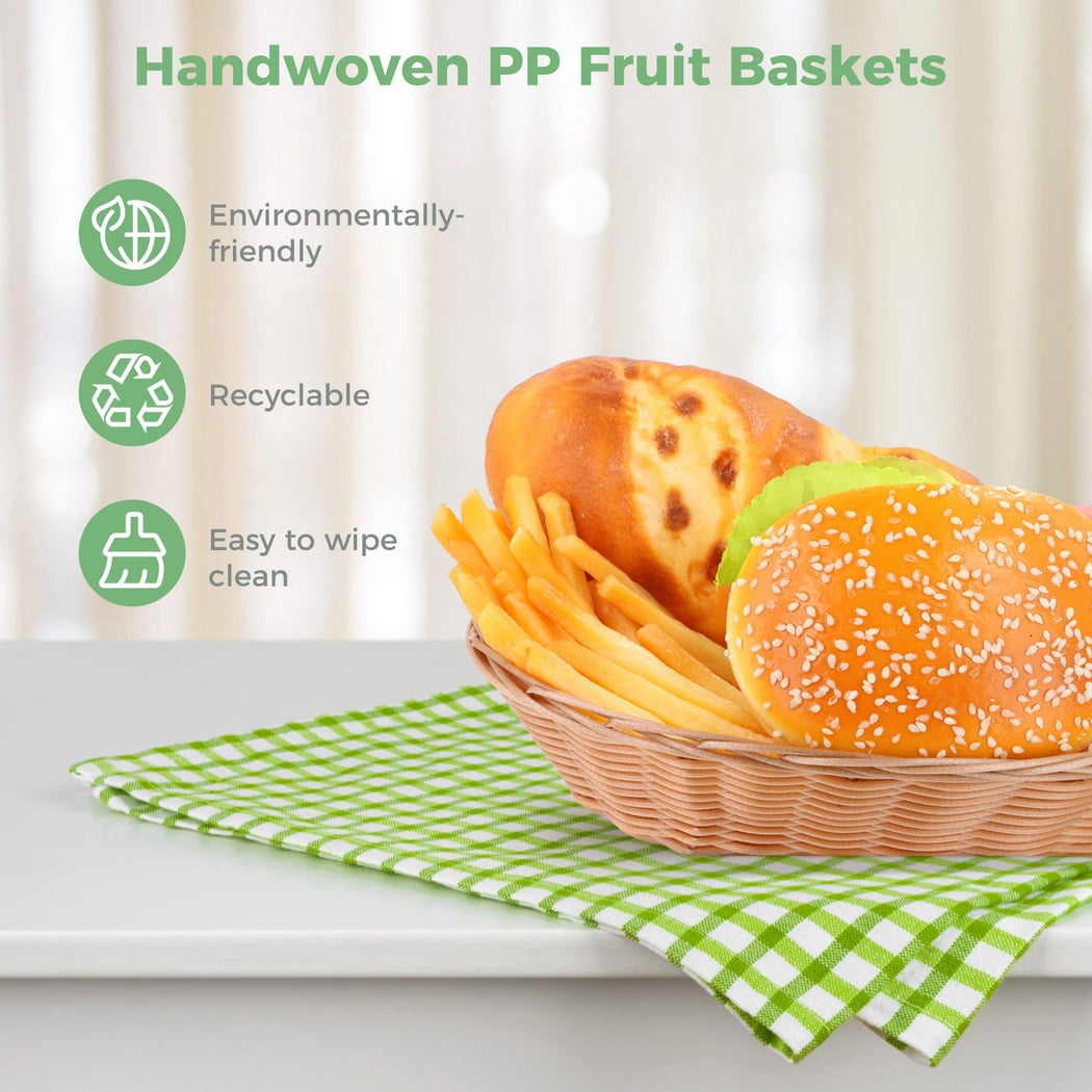 20 Packs Bread Serving Baskets, Handwoven Fruit Food Serving Baskets Made of PP Plastic Wicker, Rustic Oval Woven Food Storage Baskets for Tabletop, 9" x 6" x 2.4"