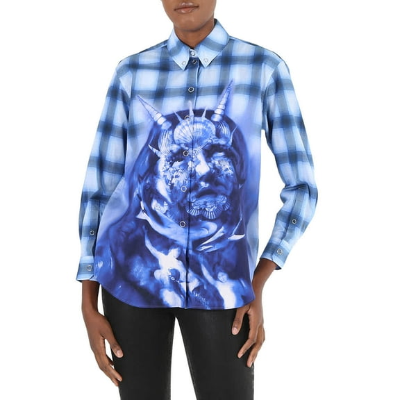 Burberry Ladies Ink Blue Sea Maiden Print Plaid Shirt, Brand Size 2 (US Size 0)