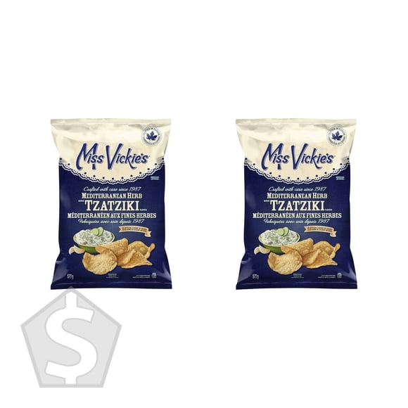 Miss Vickie's Mediterranean Herb Tzatziki Kettle Cooked Potato Chips, 572g per Bag, Pack of 2 (1144g Total)