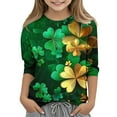 thumbnail image 2 of Riecok St. Patrick's Day Girls Boys work blouses short Sleeve Collared Neck Summer Fashion Three Quarters Sleeve Tunic Tops Ladies Blouses Mardi Gras Shirts for Kids Mardi Gras Clothing 5 T Green, 2 of 5