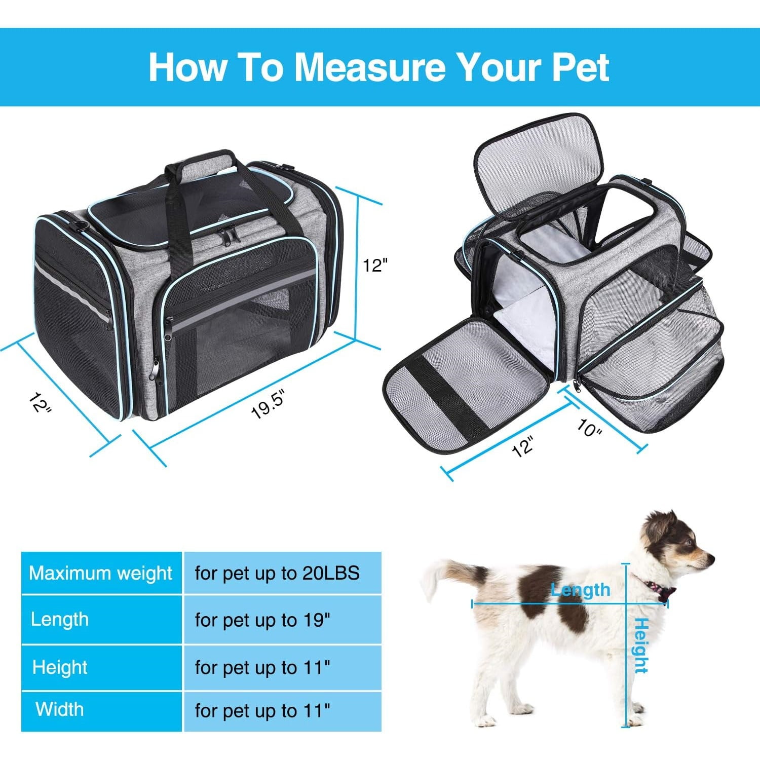 2 Sides Expandable Soft-Sided Large Cats Carrier Collapsible Kennel Travel