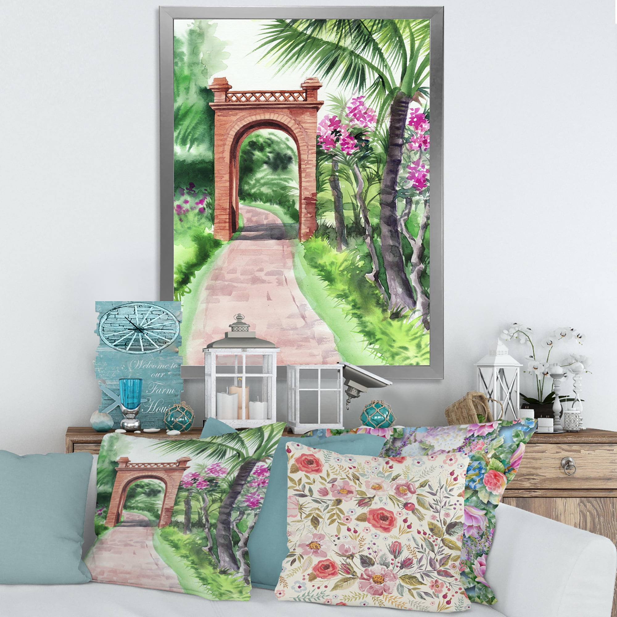 Designart 'Traditional Gate On Path In Tropical Oasis' Tropical Framed Art Print