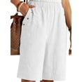 thumbnail image 3 of Shorts for Women Knee Length High Waisted Cotton Elastic Wasit Summer Dressy Casual Long Shorts White M, 3 of 8