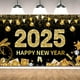 thumbnail image 1 of Decoraciones de pancartas de Feliz Año Nuevo en negro 2025, suministros de decoración de fiesta de Nochevieja de tamaño extra grande de 180 x 115 cm, 1 of 5