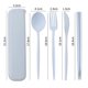 thumbnail image 2 of Juego de 4 utensilios reutilizables con estuche, juego de cubiertos de paja de trigo portátil, palillos, cuchillo, cuchara, tenedor, utensilios de viaje, 2 of 5