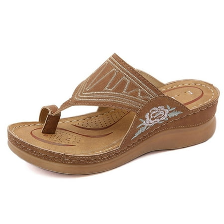 

Women Casual Slippers Soft Arched Sole Comfortable Arch Support Flip Flops Thong Sandals Beach Outdoor Indoor Use 41 Brown