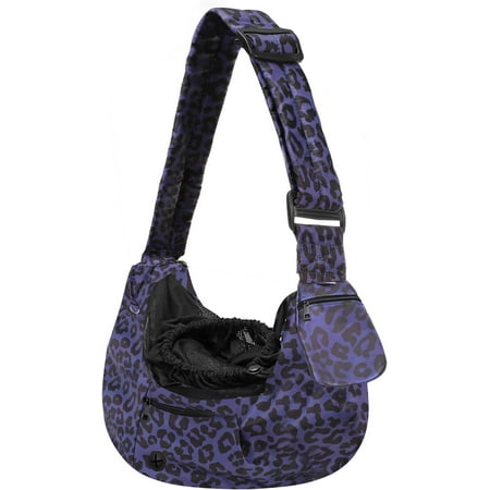 Hgudesign Dog Sling Carrier  Pet Carrier Leopard Grain Tote Bag Hands Free Adjustable Padded Strap ester Soft Carrying Travel Shoulder Bag with Front Pocket for Small Dog   Black
