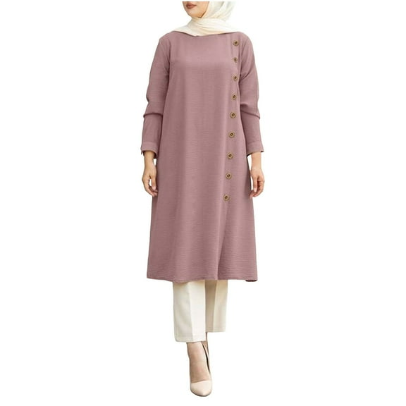 Elegant Women's Long Sleeve Button Down Abaya Casual Dress for Dubai Fashion