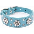 thumbnail image 2 of 1Pack Cute PU Leather Adjustable Puppy or cat Collar, Rhinestone Flower Pattern Studded Girl Dog or cat Collar - Pink, Red, Blue, Black for Small to Medium Dogs or Cats, 2 of 6