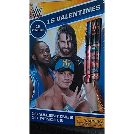WWE Wrestling Valentines Card Bundle (16 Cards with 16 Pencils)