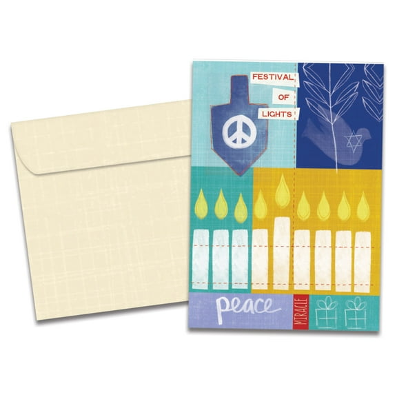 Tree-Free Greetings Hanukkah Greeting Card 12 Pack, 100% Recycled Paper, 5x7, Festival of Lights (HP25160)