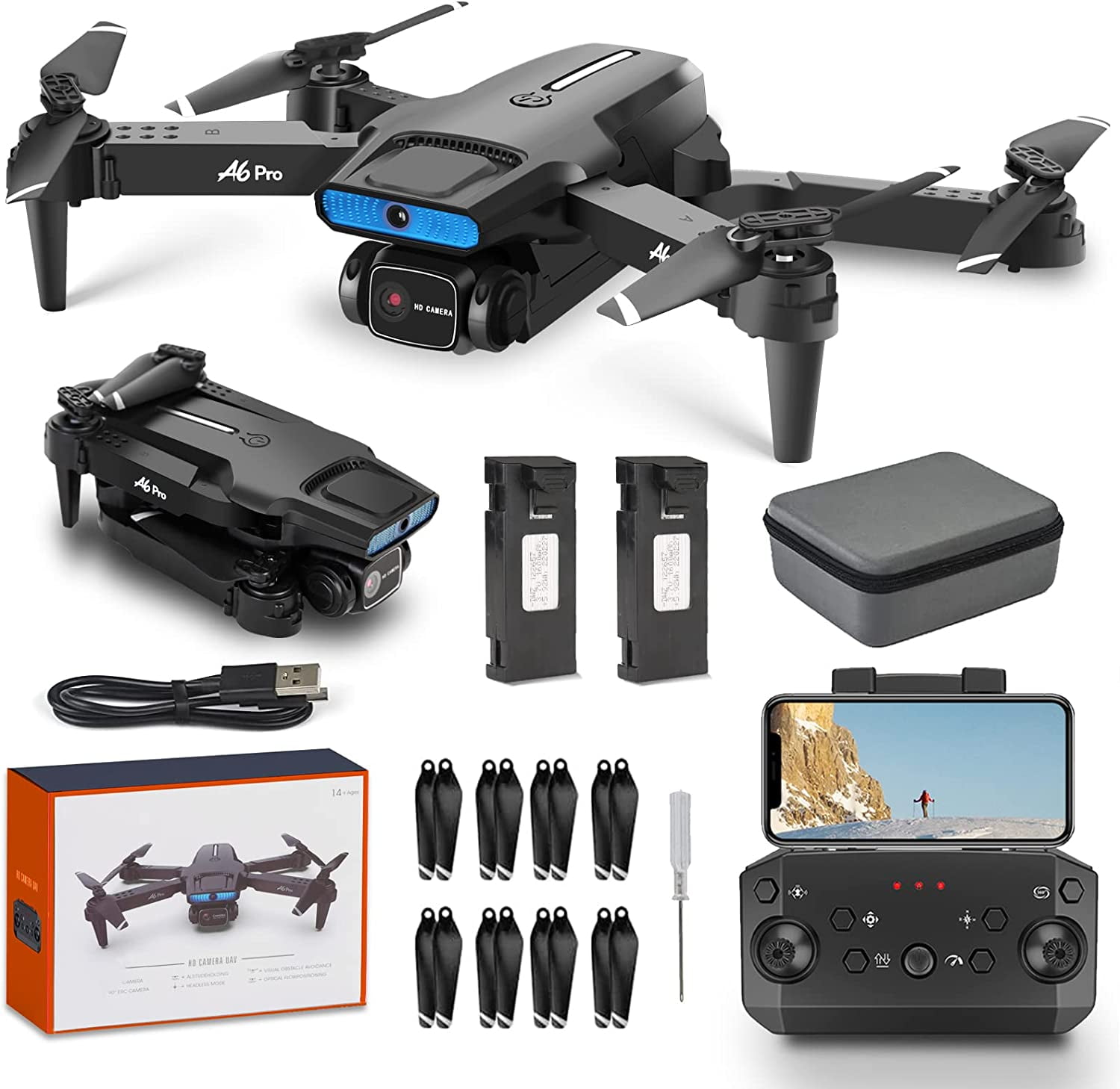HHD A6 Pro GPS Drone for Beginners with 2K Camera, 2.4G Wifi Live