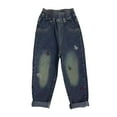 thumbnail image 2 of SHTXOZHI Toddler Baby Girls Elastic Waist Jeans Kids Flared Denim Pants Bell Bottom Trousers, 2 of 3