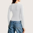 thumbnail image 4 of V Neck Underwear Tops for Women Long Sleeve Basic Thermal Ribbed Knit Tops Lightweight Slim Warm Underscrubs Layer Tee White XS, 4 of 4