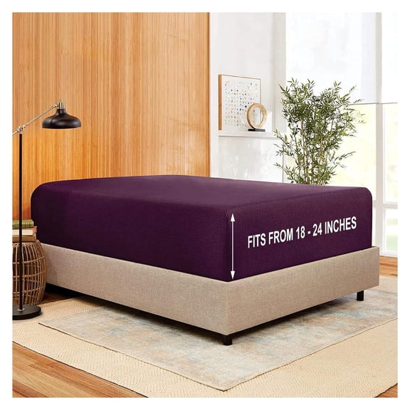 YOSITiuu Stay Fitted Single Sheet, Fitted Sheet ! Stay Fit on Mattress with Elastic Straps at Corners, Extra Deep Pocket, Fits 18-24 Inch Mattress, – Purple Eggplant