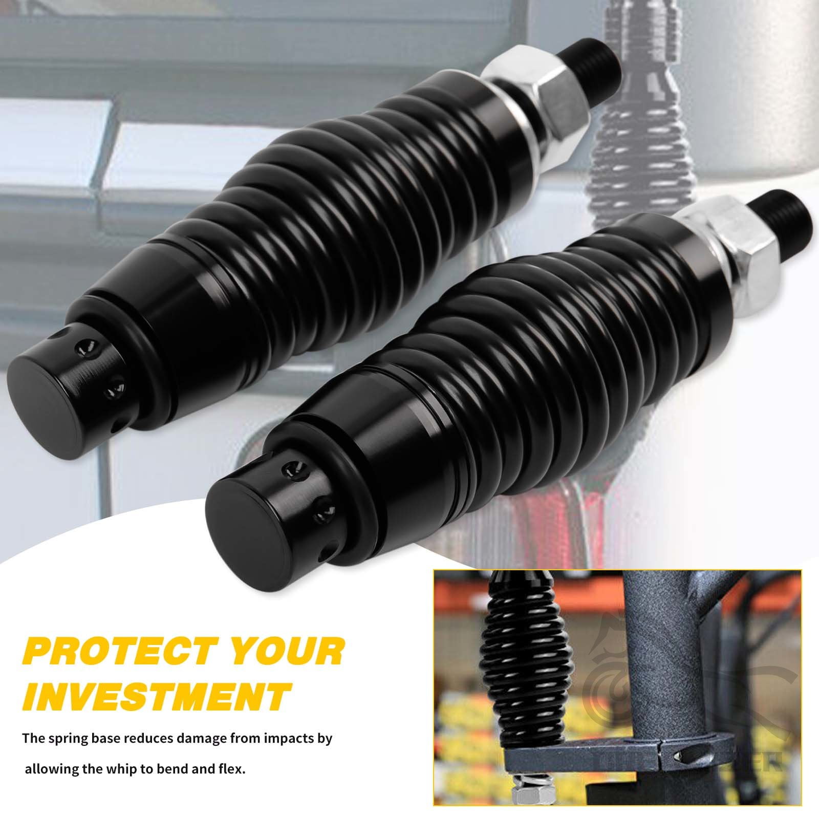 Whip Lights Spring Mounting Base LED Whips Spring Base Quick Release ATV Whip Spring for UTV ATV Boat Offroad Side-by-Side Compatible with Polaris RZR Can-Am Maverick X3 Sportsman, 2pc