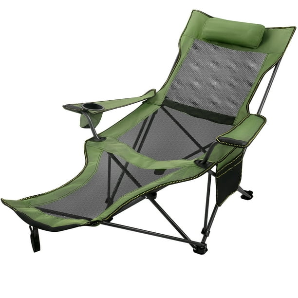 VEVORbrand Folding Camp Chair with Footrest Mesh, Lounge Chair with Cup