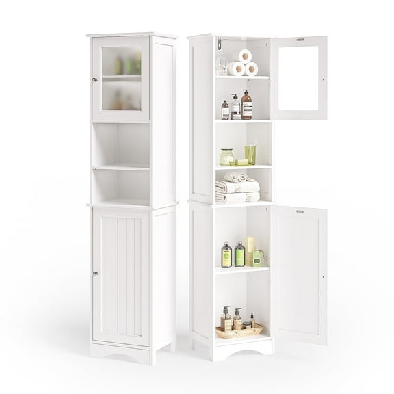 Asofer 67.1"H Bathroom Storage Cabinet with Adjustable Shelves, 2 Doors for Bathroom, Kitchen, Living Room, White