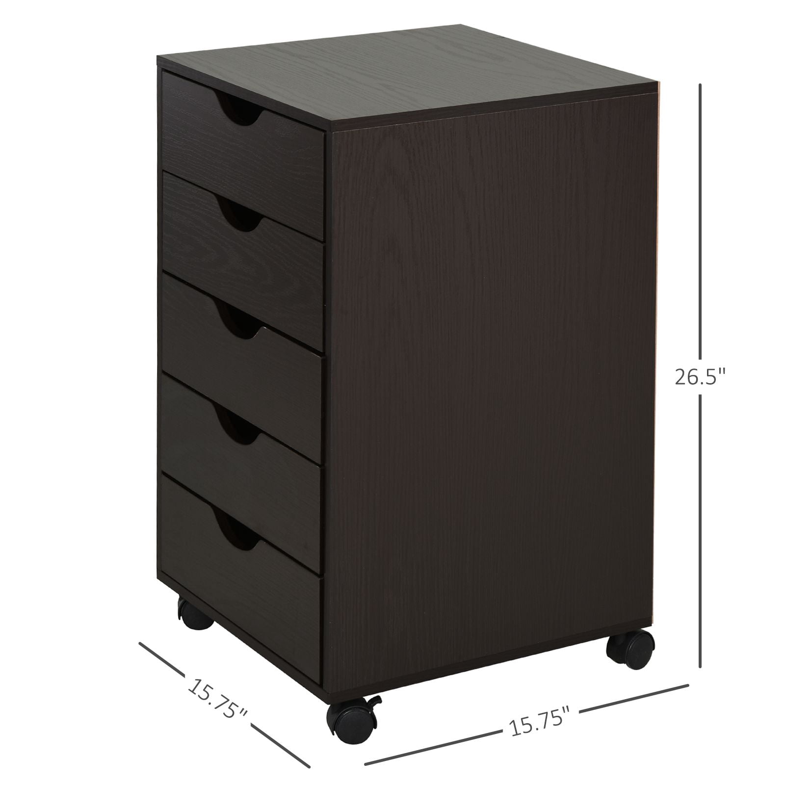 HOMCOM 5-Drawer File Cabinet, Modern Nordic Style Brown Wood Storage Organizer with Smooth Casters and Locking Brakes for Home Office, Living Room, and Workspace, 15.75"x15.75"x26.5"