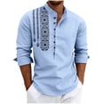 thumbnail image 2 of Betivan Men Printed Fashionable Casual Loose Button Placket Long Sleeve Stand-up Collar Blouse Shirt, 2 of 7